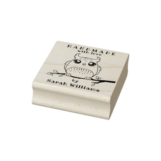Handgemaakt met liefde door aangepaste naam Uil Ru Rubberstempel (Stempel)