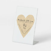 Handgemaakt met liefde door Suzi Heart Reclamebord Met Voetstuk (Voorkant)