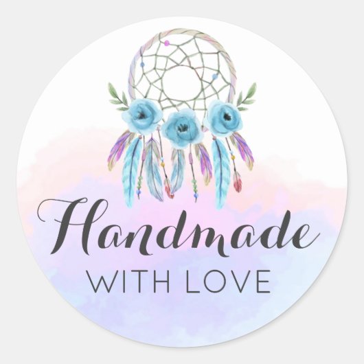 Handgemaakt Met Liefde Dreamcatcher Waterverf Feat Ronde Sticker (Voorkant)