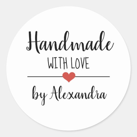 Handgemaakt met liefde, eenvoudig script, aangepas ronde sticker (Voorkant)