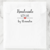 Handgemaakt met liefde, eenvoudig wit script, aang ovale sticker (Tas)