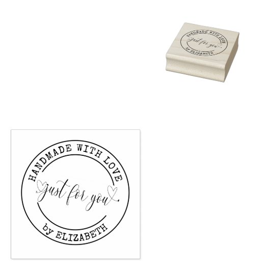Handgemaakt Met Liefde Elegant Script Product Stem Rubberstempel (Gestempeld)