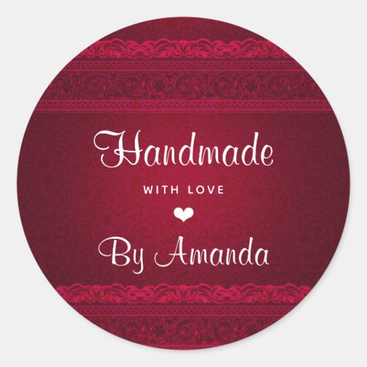 Handgemaakt met Liefde Elegante Rode Achtergrond S Ronde Sticker (Voorkant)