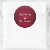 Handgemaakt met Liefde Elegante Rode Achtergrond S Ronde Sticker (Tas)
