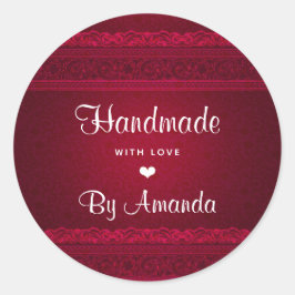 Handgemaakt met Liefde Elegante Rode Achtergrond S Ronde Sticker