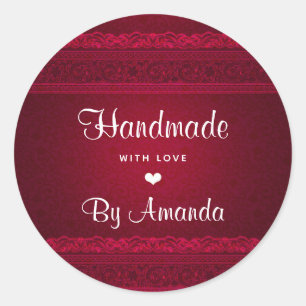Handgemaakt met Liefde Elegante Rode Achtergrond S Ronde Sticker