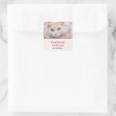 Handgemaakt met Liefde Elegante Witte Kat in Juwel Vierkante Sticker (Tas)