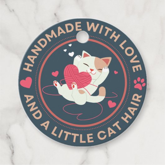 Handgemaakt met liefde en kattenhaar - cadeau labe bedankjes labels (Voorkant)