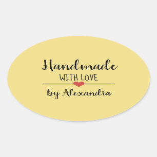 Handgemaakt met liefde geel modern ovale sticker