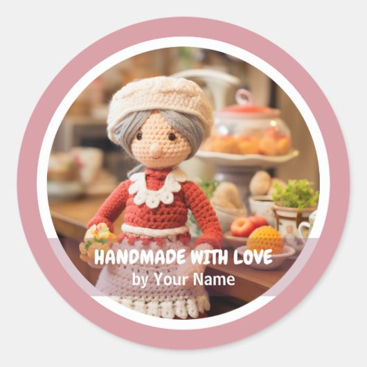 Handgemaakt met liefde Gehaakte dame keuken Ronde Sticker (Voorkant)