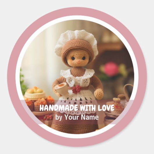 Handgemaakt met liefde Gehaakte dame keuken Ronde Sticker (Voorkant)