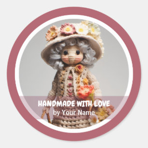 Handgemaakt met liefde Gehaakte dame roze Ronde Sticker