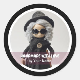 Handgemaakt met liefde Gehaakte dame zwart Ronde Sticker