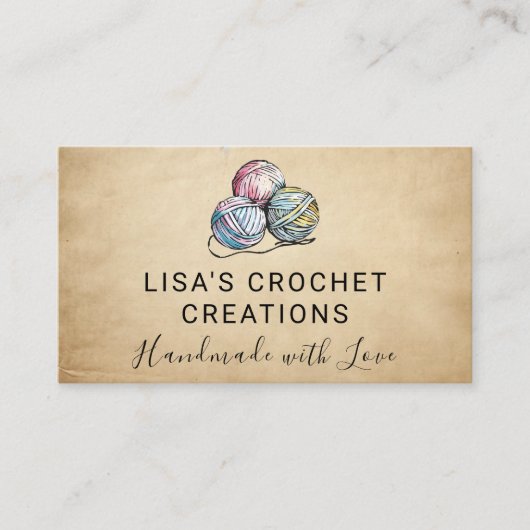Handgemaakt met liefde gehaakte garen ballen klein visitekaartje (Voorkant)