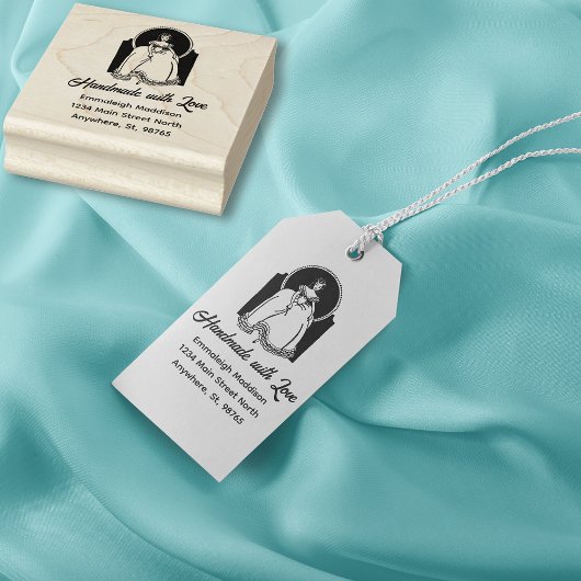 Handgemaakt met liefde  geklede vrouw rubberstempel