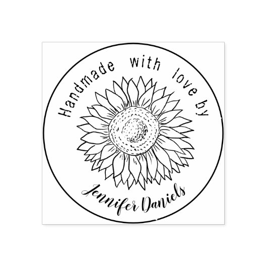 Handgemaakt met liefde genaamd zonnebloem rubber s rubberstempel (Afrduk)