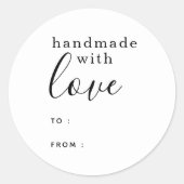Handgemaakt met Liefde Gepersonaliseerd Zwart-wit Ronde Sticker (Voorkant)