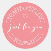 Handgemaakt met liefde gepersonaliseerde monogram  ronde sticker (Voorkant)