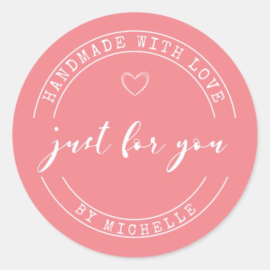 Handgemaakt met liefde gepersonaliseerde monogram  ronde sticker (Voorkant)