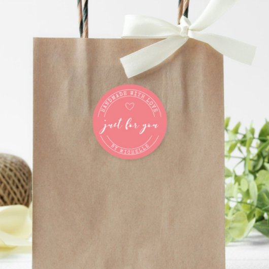 Handgemaakt met liefde gepersonaliseerde monogram  ronde sticker