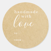 Handgemaakt met liefde gepersonaliseerde rustieke  ronde sticker (Voorkant)