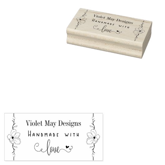 Handgemaakt met Liefde Getrokken Bloemengrens Aang Rubberstempel (Gestempeld)