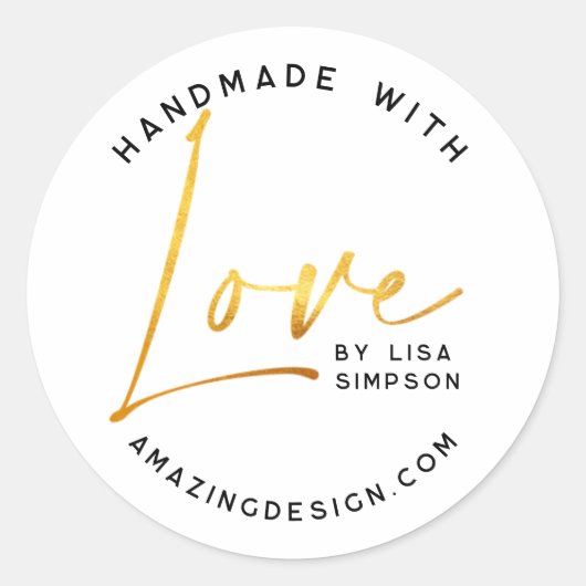 Handgemaakt met liefde Gold script Ronde Sticker (Voorkant)