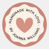 Handgemaakt met liefde golvende rand terracotta cr ronde sticker (Voorkant)