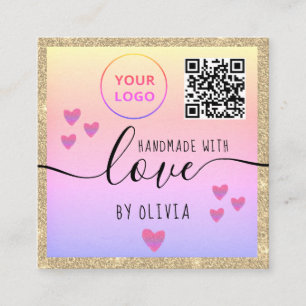Handgemaakt met liefde goud glitter roze logo qr c vierkante visitekaartje