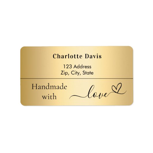 Handgemaakt met liefde gouden naam retouradres etiket (Voorkant)