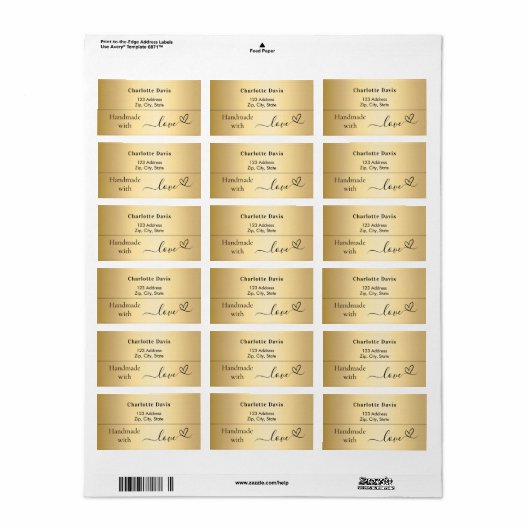 Handgemaakt met liefde gouden naam retouradres etiket (Full Sheet)