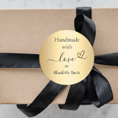 Handgemaakt met liefde gouden naam ronde sticker