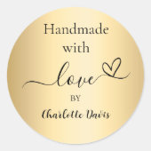 Handgemaakt met liefde gouden naam ronde sticker (Voorkant)