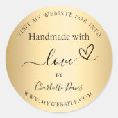 Handgemaakt met liefde gouden naam website ronde sticker (Voorkant)