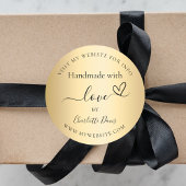 Handgemaakt met liefde gouden naam website ronde sticker