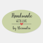 Handgemaakt met liefde groen modern ovale sticker (Voorkant)