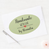 Handgemaakt met liefde groen modern ovale sticker (Envelop)
