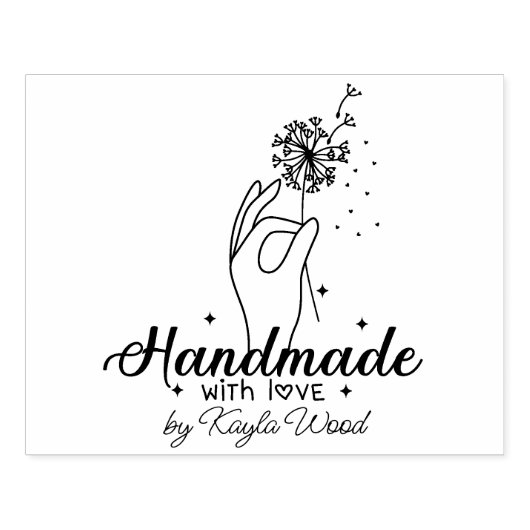 Handgemaakt met liefde, Hand Paardebloem Groot Rub Rubberstempel (Afrduk)