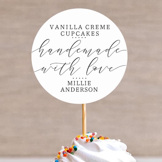 Handgemaakt met Liefde Handgeschreven Manuscript B Ronde Sticker