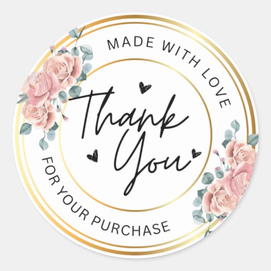 Handgemaakt met liefde hart naam Dank u Ronde Sticker (Voorkant)