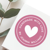 Handgemaakt met liefde hart naam roos mauve ronde sticker