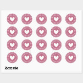 Handgemaakt met liefde hart naam roos mauve ronde sticker (Vel)