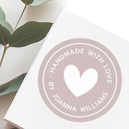Handgemaakt met liefde hart naam roos taupe ronde sticker