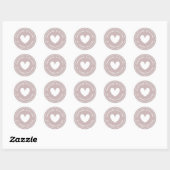Handgemaakt met liefde hart naam roos taupe ronde sticker (Vel)