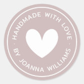 Handgemaakt met liefde hart naam roos taupe ronde sticker (Voorkant)