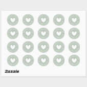 Handgemaakt met liefde hart naam stoffig groen ronde sticker (Vel)
