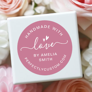 Handgemaakt met liefde hart naam URL roos mauve Ronde Sticker
