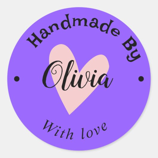 Handgemaakt met liefde hart naam URL terracotta Bl Ronde Sticker (Voorkant)