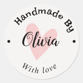 Handgemaakt met liefde hart naam URL terracotta wi Ronde Sticker