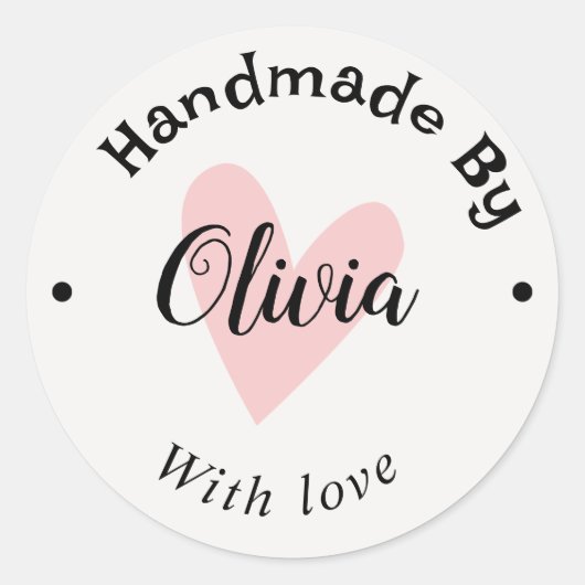 Handgemaakt met liefde hart naam URL terracotta wi Ronde Sticker (Voorkant)